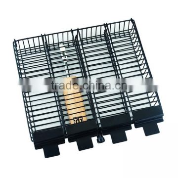 Non-stick grill basket with detachable wooden handle