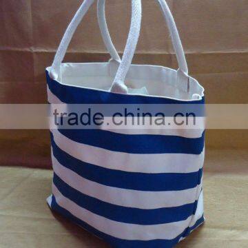 Natural Canvas Stripe Print Tote Bag - One Color Stripe - Fashionable Ecofriendly photo-2
