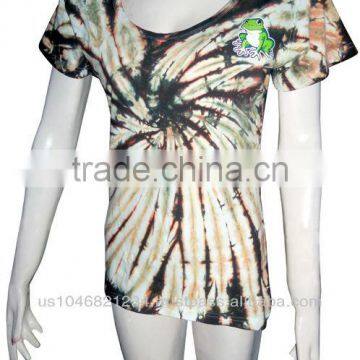 T-Shirt Women Cotton Mix Lycra Tie-dye Frog Black/yellow 2