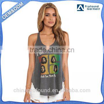 washed clothing women racerback tank top U hem custom printing