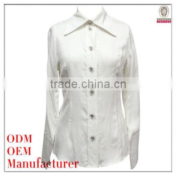 western style good quality stand collar full sleeve women formal shirts designs