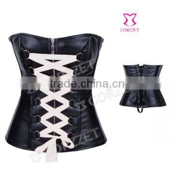 Women Fashion Leather Gothic Corset With Ribbon Tie Up