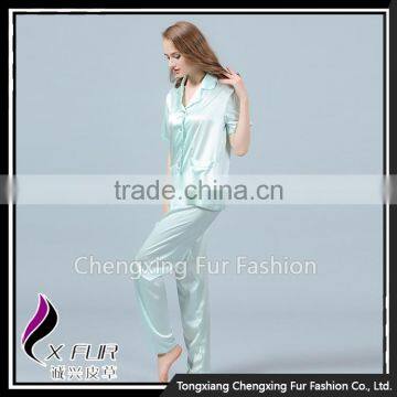 CXTZ01 Wholesale Cheap Ladies Silk Pajamas Home Wear With Pockets photo-3