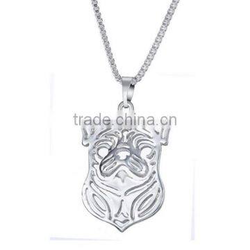 Best selling fashion zinc alloy silver cool Pekingese dog head necklace