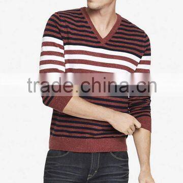 2015 cool men v neck intarsia mens jumpers white and red striped cashmere sweater