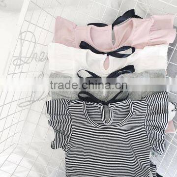 0-6 Years 2017 Wholesale Cotton Summer Sleeves Bow Baby Girls Blouses (pick Size Color)