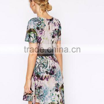 Top Quality Skater Design All Over Print Floral Dress 2015