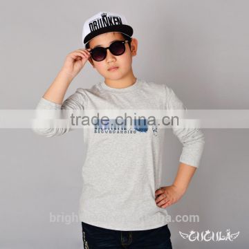 100% cotton boy's long sleeve t-shirt simple style with printing for summer