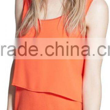 Girls orange and black solid color chiffon sleeveless short dress wholesale