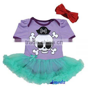 Newborn Baby Lavender Aqua Green Pirate Bodysuit Pettiskirt Tutu Headband 0-18M