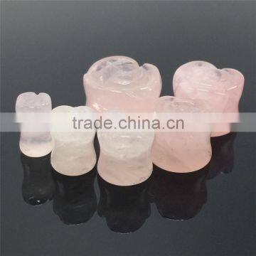 Rose Quartz Flower Shape Stone Plugs Rose Quartz Stone Expander Tunnel