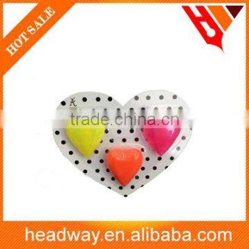 3 colors heart shape highlighter set with blister card packing