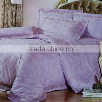 4 pieces plain dyed silk cotton satin jacquard embroidery bed sheet set