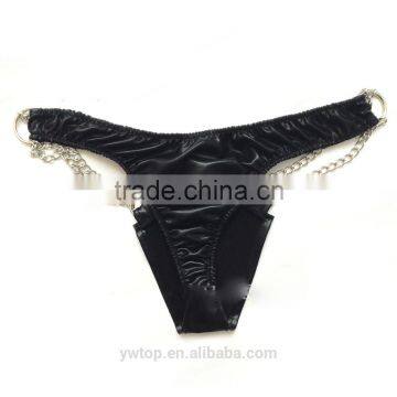 Black patent leather metal chain chastity female underwear sexy adult sex toys