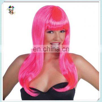 Chest Length Bangs Adult Womens Long Neon Pink Party Wigs HPC-0070