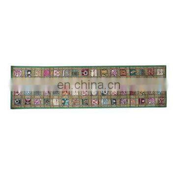 Wholesale Indian Green Sari Patchwork Tapestry Sequin Table Runner