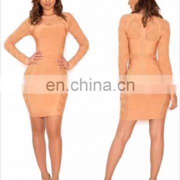 Amigo 2017 new style long sleeve high neck mesh midi sexy lace bandage dress elegant weave evening dresses for women club wear