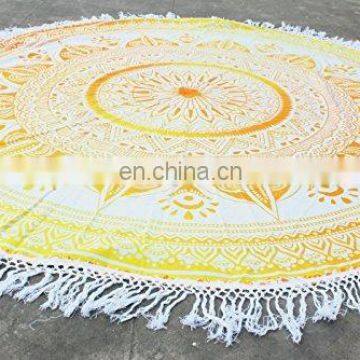 Indian wholesale mandala roundie towel 100% cotton round beach towels Yoga mat Table cloth with tassels fringe