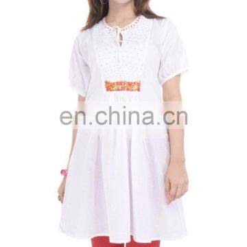 Indian Cotton Handmade Beaded Tunic White Dress Sexy Dress Hippie Boho Dress From India photo-3