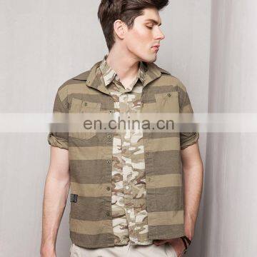 T-MSS019 Round Bottom Casual Wide Stripe Half Sleeve Men Shirt photo-2