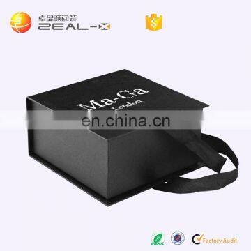 Black Paper Jewelry Gift Square Box With Personalized Logo Printing With Ribbon Constructed Box Packing Paper Gift Cardboard