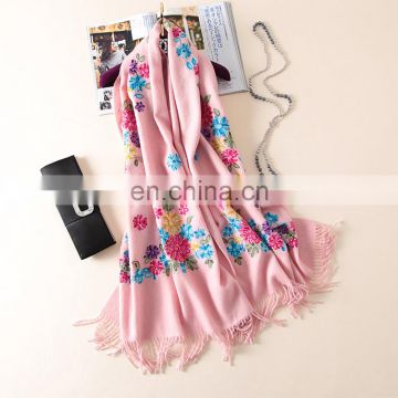 Winter national flower embroidered thick wool pashmina scarf