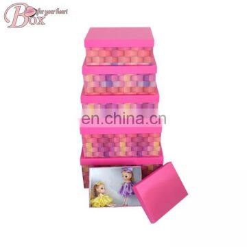 2016 Large to Small Nested Whole Printing Fashion Cute Pink Paper Box Clothes Toy Shoe Storage Boxes with Single Metal Handle