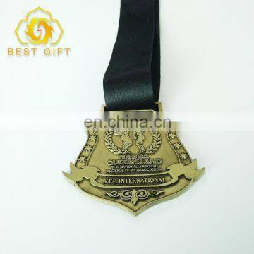 Manufacturer Make Gold Award Metal Sports Medal With Black Ribbon