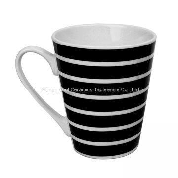 China supplier 11oz/425ml color stripe pattern porcelain mug custom ceramic mug