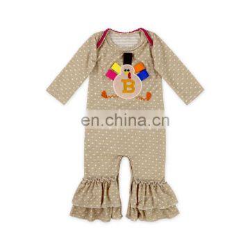Baby Boutique Polka Dots Ruffle Turkey Baby Thanksgiving Romper Wholesale for Baby photo-3