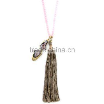 2016 Latest design beads necklace tassel real natural stone necklace