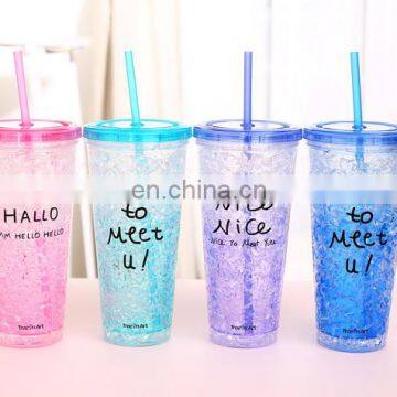 Double Wall Beautiful Plastic Water Bottle With Straw 450ml photo-2