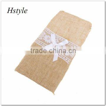 Hessian Burlap Lace Bags Wedding Cutlery Holder Pouch Table Decoration SPT128 photo-5