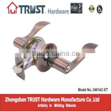 3461SN-ET:TRUST ANSI Grade 3 Cylindrical Entrance Lever Lock With Brass Cylinder