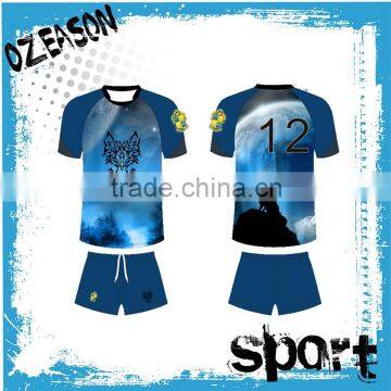 100% polyester sublimation pattern promotional rugby practice jersey in cheap price