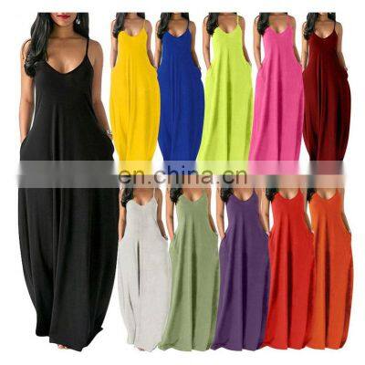 Customized summer European and American women's new style long skirts Slim and slim corridor-type solid color suspender dress