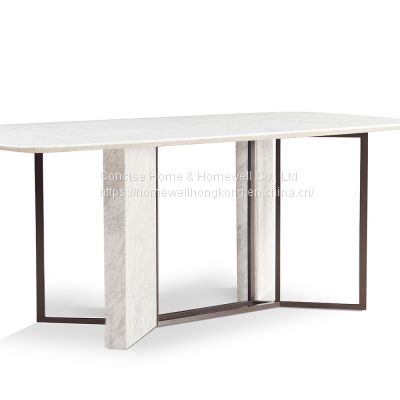 Concise Home fty direct sale Luxury table DT1701-24 natural marble top with steel frame Dining table