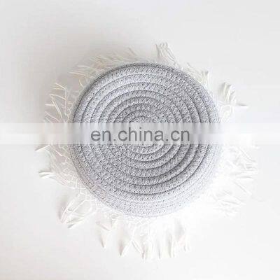 Hot Sale Cute Cotton Woven Storage Basket With Macrame Tassels, Hand Woven Cosmetics Basket photo-5