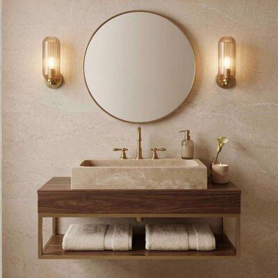 Travertine Marble Easy Clean Rectangular Countertop Vessel Sink Factory Direct Wholesale Hand Wash Basin OEM ODM for Hotel photo-3
