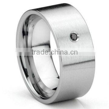 Tungsten Carbide Black Diamond 10MM Flat Brush Finish Wedding Band Ring