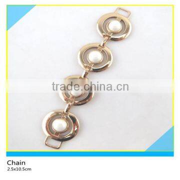 Diamond Rhinestone Zinc Alloy Chain Gold Metal Base Round Pearl Chain 2.5x10.5cm