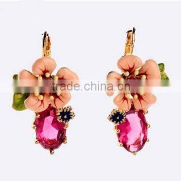 New pink flower Crystal drop earrings wedding jewelry dangle statement earrings for women ally express fashion earring