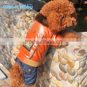 Luxury pet coat punk fashion artificial leather dog jacket with jeans pants