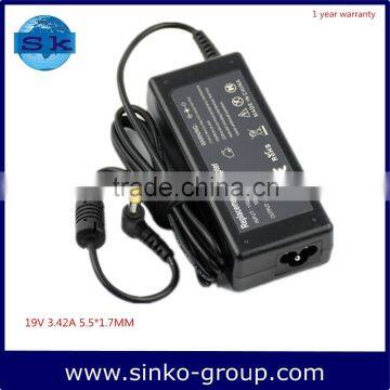 100 240v 50 60hz laptop ac adapter 19V 3.42A 5.5*1.7MM For Acer