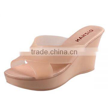 Wholesale Jelly Shoes Candy Color Glass Slipper Wedge Heel Slippers photo-5