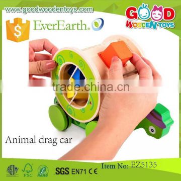 new design wooden toys continued selling animal drag car OEM educational wooden animal for kids EZ5135