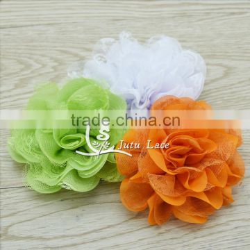 New Sytle Eyelet Fabric Flowers Hair Accessory For Kid's, 3.75 inch chiffon lace scallop flower