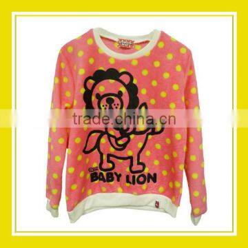 2016 Fashion Products Bros Baby Lion Riding Horse Women Printed Long Sleeve Pink Yellow Dotted Fleece Sweater