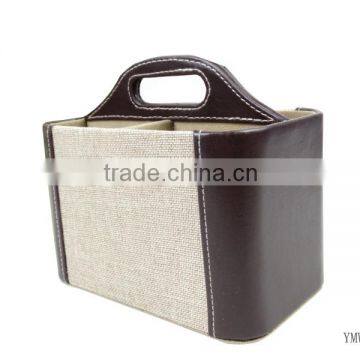 PU Leather Edge Linen Cloth Storage Basket