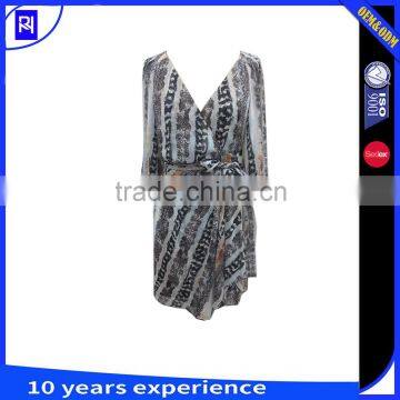 100% Silk Chiffon Print Wrap Dress Self Fabric Tie Knee Length Casual Women Long Sleeve